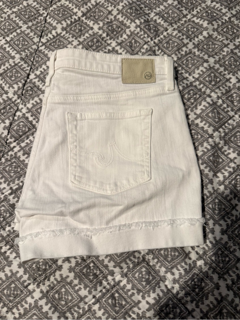 Ag Adriano Goldschmied White Frayed Hem Denim Shorts